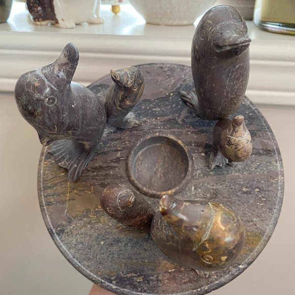 Vintage Marble Tea Light Holder/ Hand Carved Onyx Dolphins - Picture 8 of 11